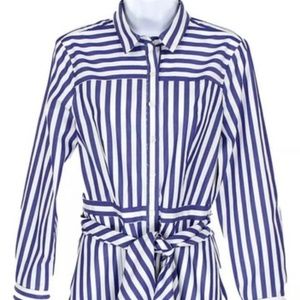 NEW J.Crew Navy Multi Tie-waist Shirtdress In Blue Stripe Size 2